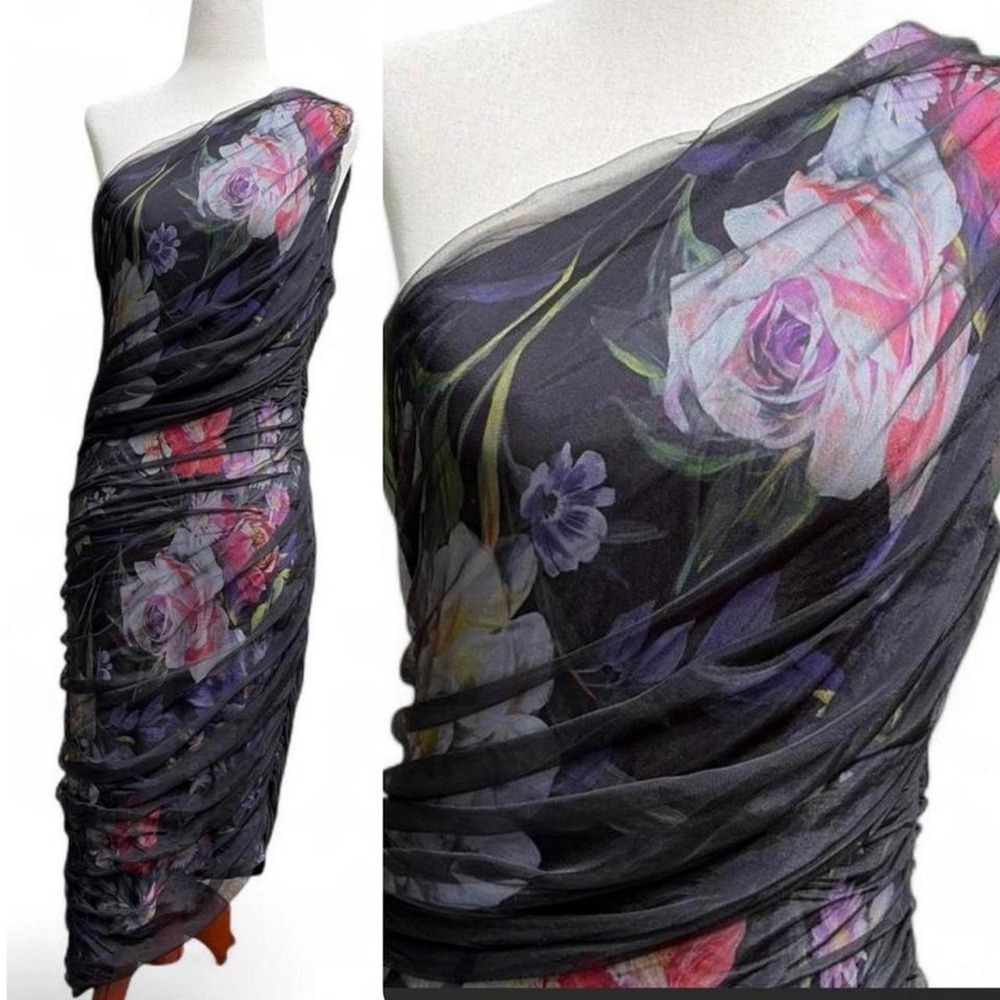 Express dark floral one-shoulder cocktail dress